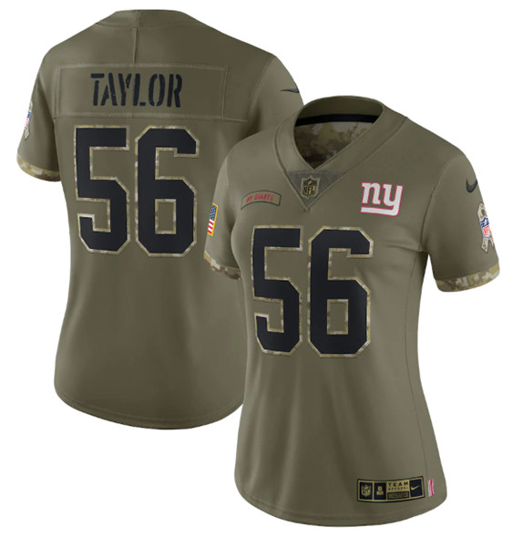 Women's New York Giants #56 Lawrence Taylor 2022 Olive Salute To Service Limited Stitched Jersey(Run Small)